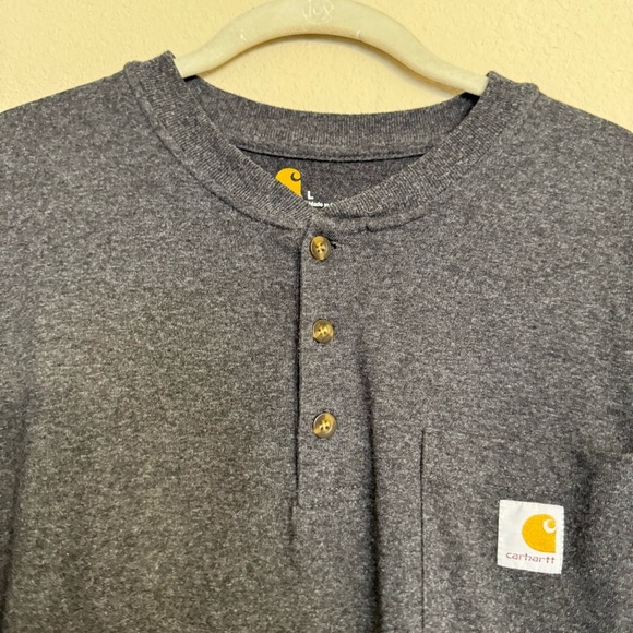 Carhartt Original Fit 1/4 Button Sz L Short Sleeve Shirt Gray Tee Workwear - Picture 5 of 13
